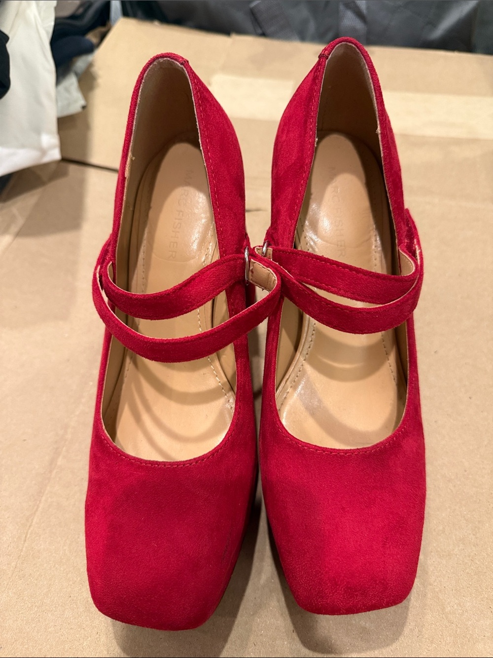 Marc Fisher Women’s Red Suede Double-Strap Mary Jane Heels-Size 8